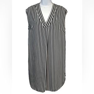 Women’s H&M Black White Stripe Sleeveless V Neck Shift Dress Size 4